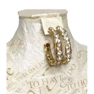 Runway 2” Gold Tone Hoop Earrings Hollywood Glam CZ Crystals-Stunning!